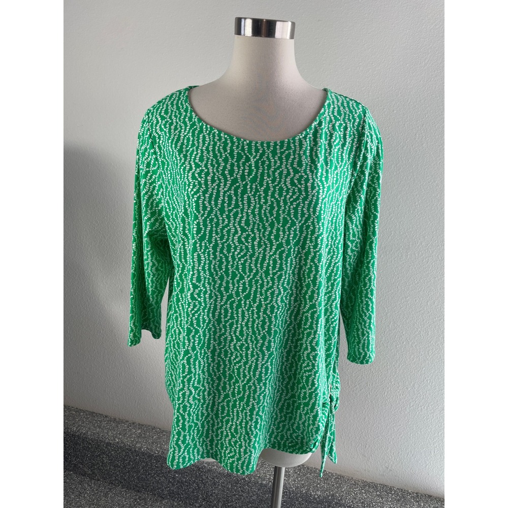 Belle by Kim Gravel‎ Womens Plus 1X Green 3/4 Sleeve Tunic Top Side Tie Shirt